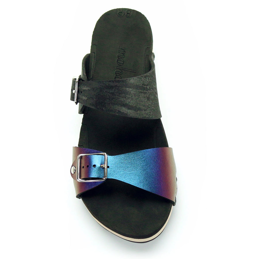 Low Clog Buckle Toe Mule in Peacock and Midnight - Mohop
