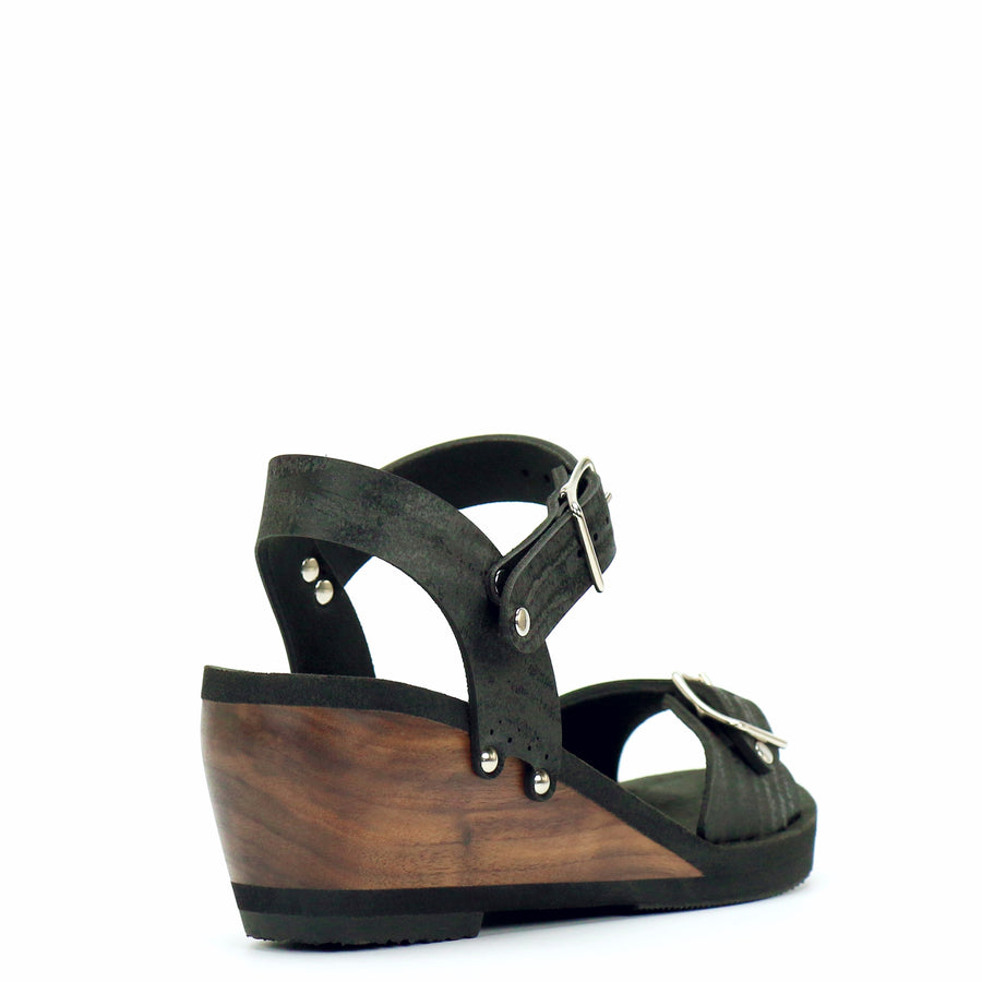 Mid Wedge Buckle Toe Ankle in Midnight - Mohop