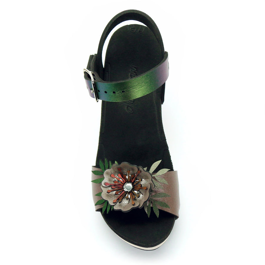 High Heel Flower Toe Ankle in Rose and Emerald - Mohop