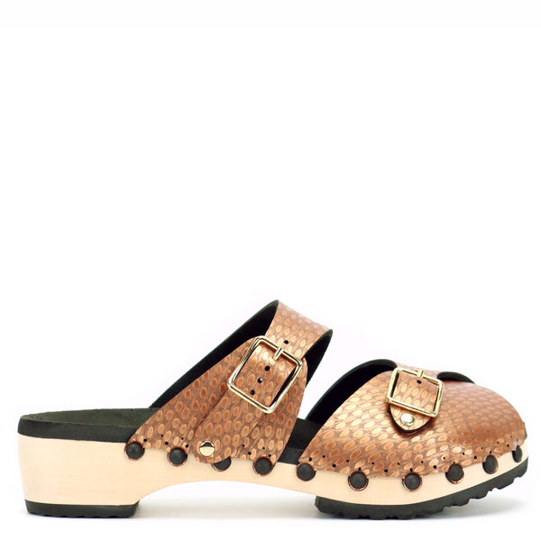 【PORTERNA】Rupea clog mules Low Clog Peep Toe Mules in Rose and Croc - Vegan Clogs