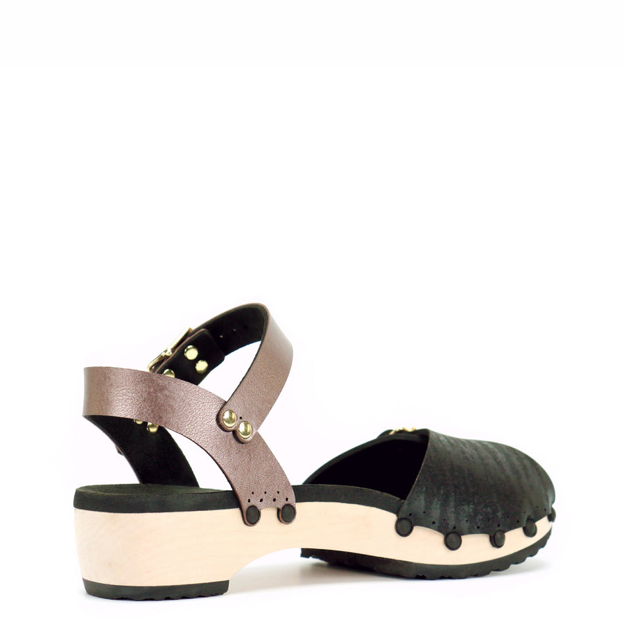 Low Clog Peep Toe Ankle in Midnight and Rose - Mohop