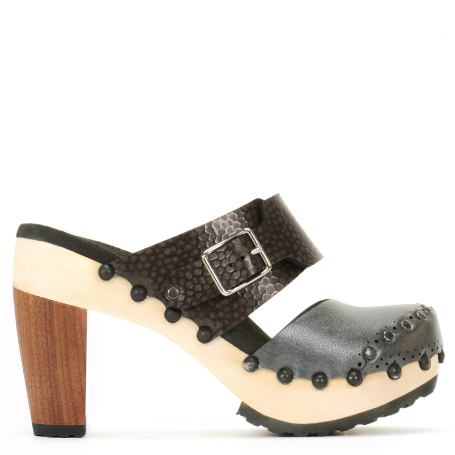 High Heel Closed Toe Mule Clogs in Slate and Espresso Made in