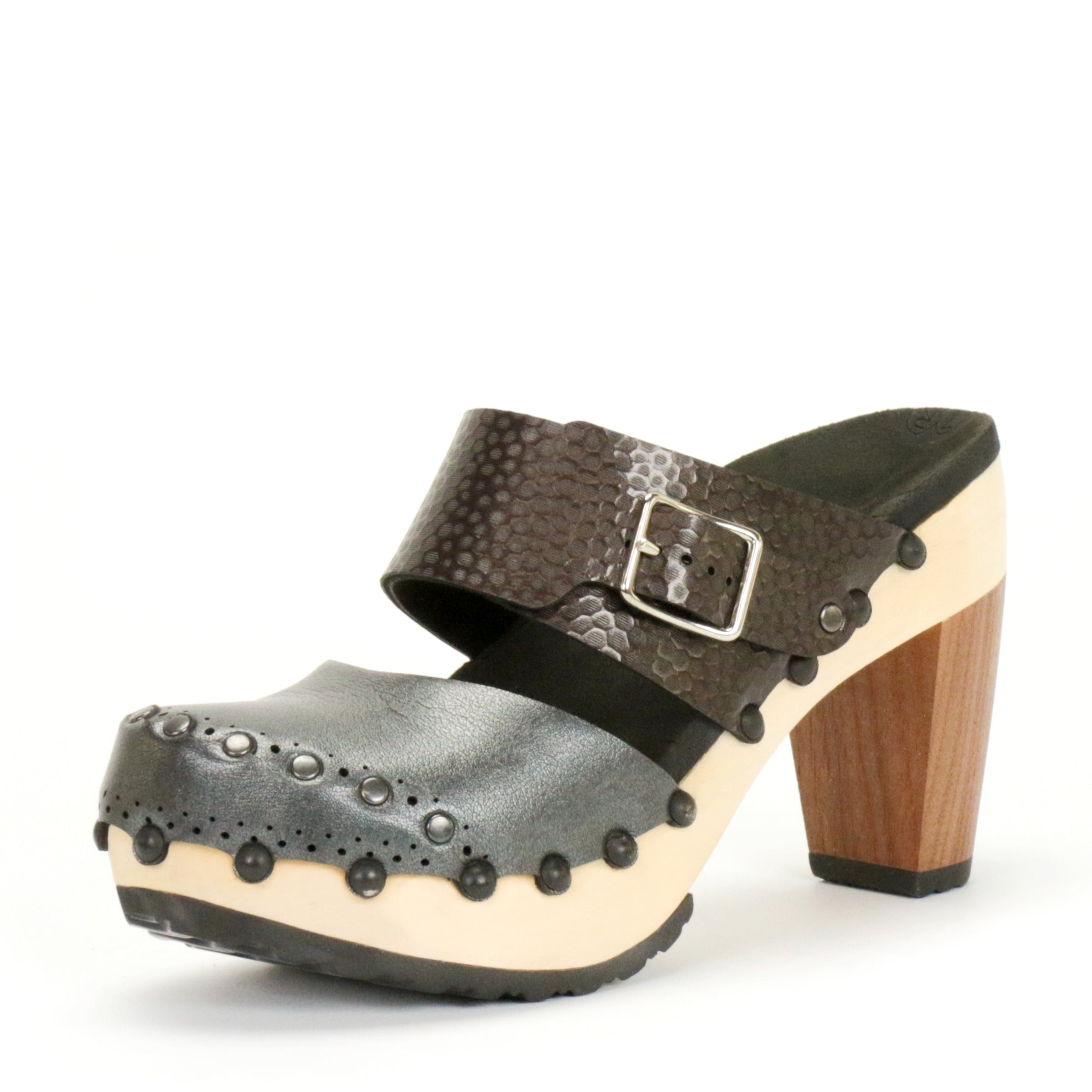High Heel Closed Toe Mule Clogs in Slate and Espresso Made in