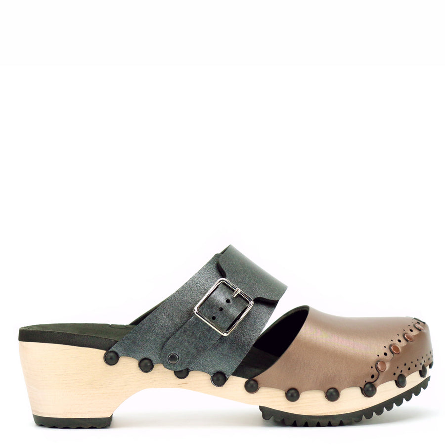 Slate Mule Mid Clog Closed Toe Mule in Mocha and Slate - Vegan - Made in USA – Mohop