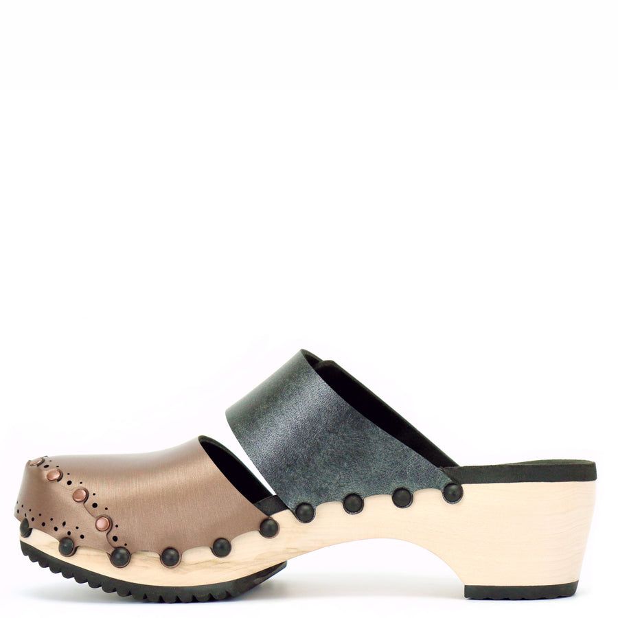 Slate Mule Mid Clog Closed Toe Mule in Mocha and Slate - Vegan - Made in USA – Mohop