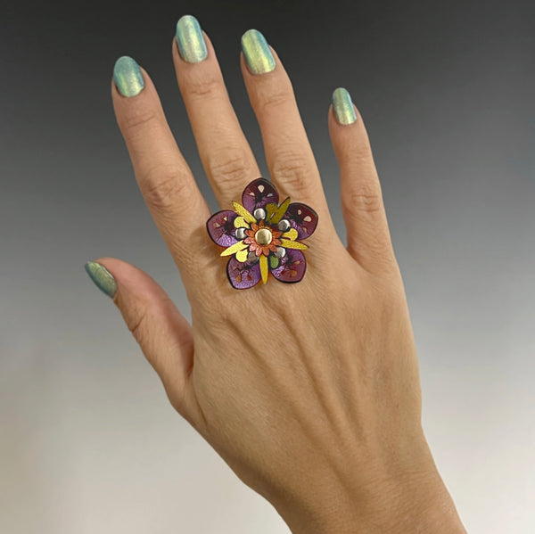 【未使用】mina perhonenスカート ring flower 38 L Flower Ring - Iridescent Vegan Leather Adjustable Ring – Mohop