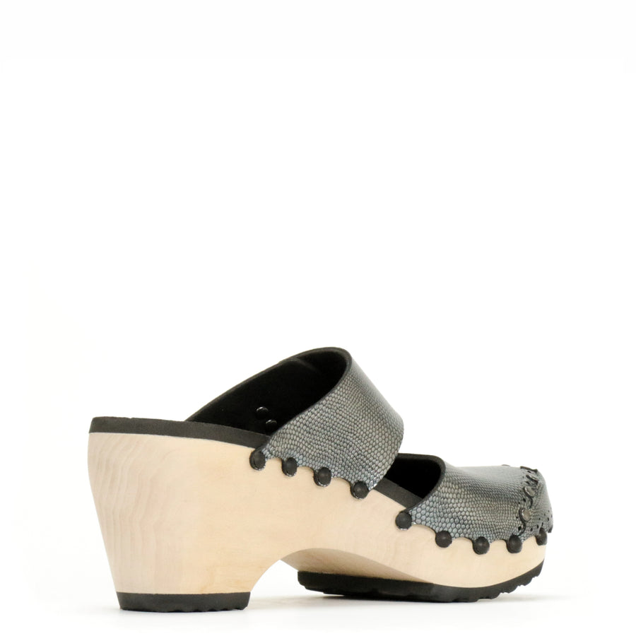 Tall Clog Closed Toe Mule in Pewter