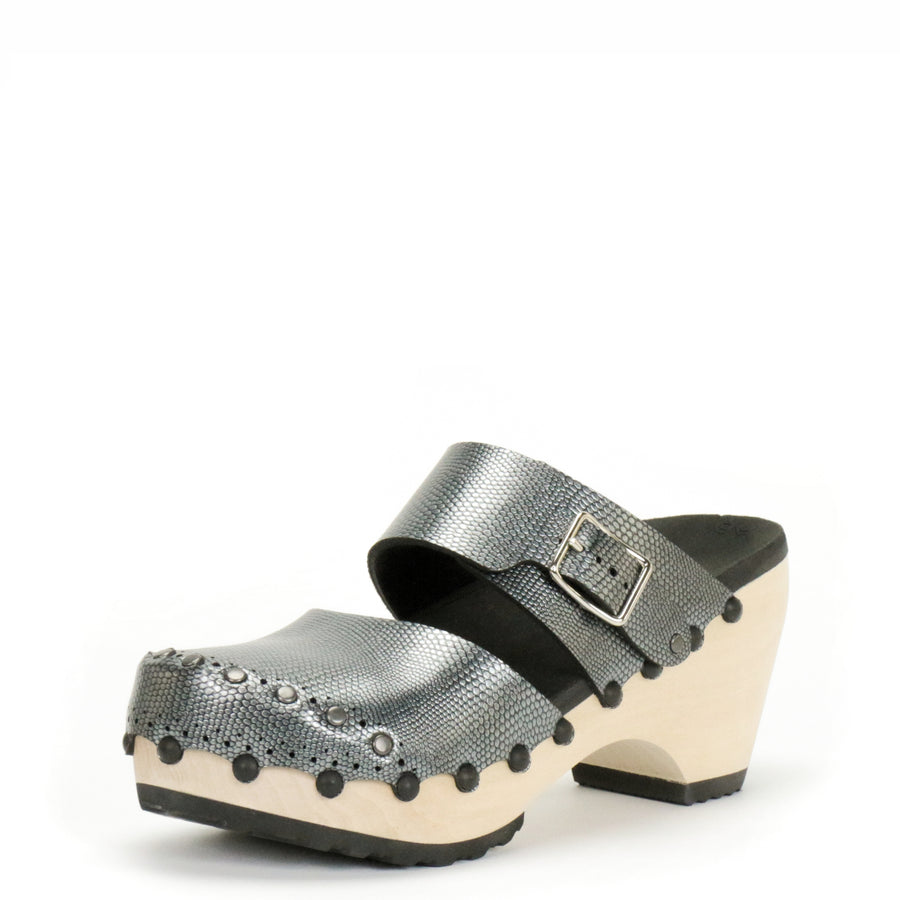 Tall Clog Closed Toe Mule in Pewter
