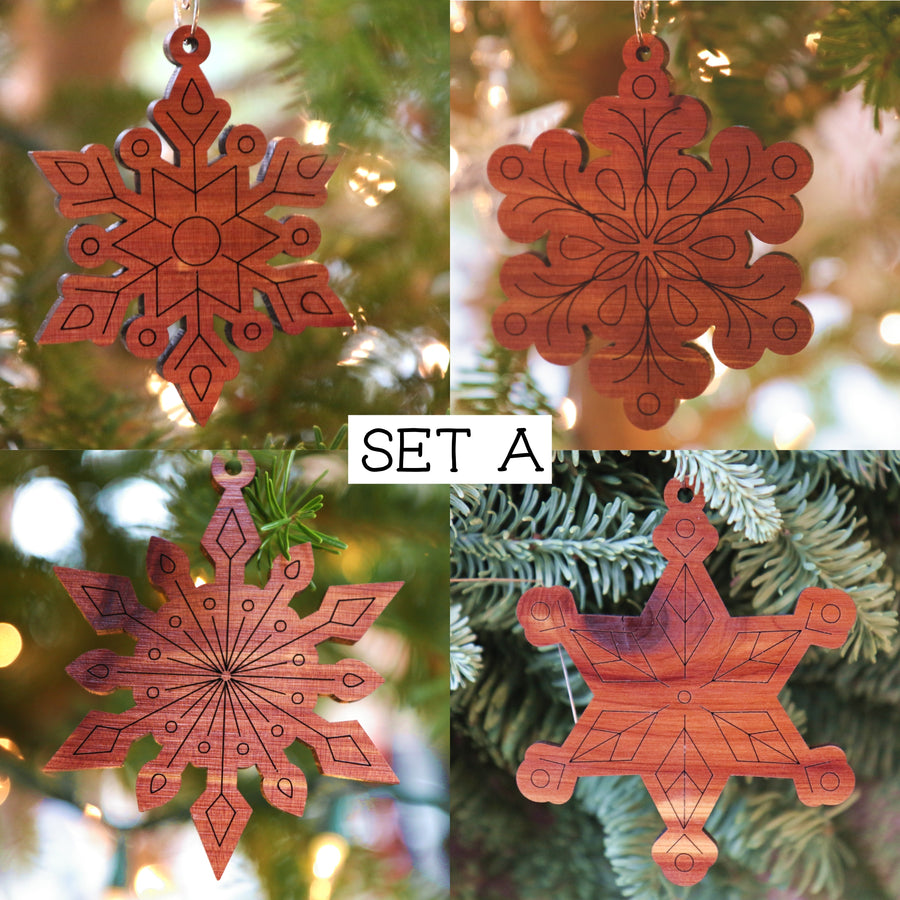 Set of Red Cedar Snowflake Ornaments