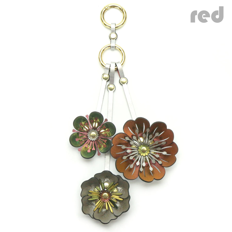 Leather Flower Bag Charm - Large Flower with Loop - Gold and Bronze Brown