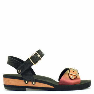Low Wedge Buckle Toe Ankle in Ruby and Midnight - Mohop