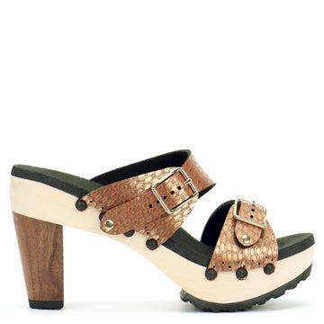 Classic Dutch sandals online sale | Swedish clogs in brown leather with  high heels | Buy on Italian Clogs