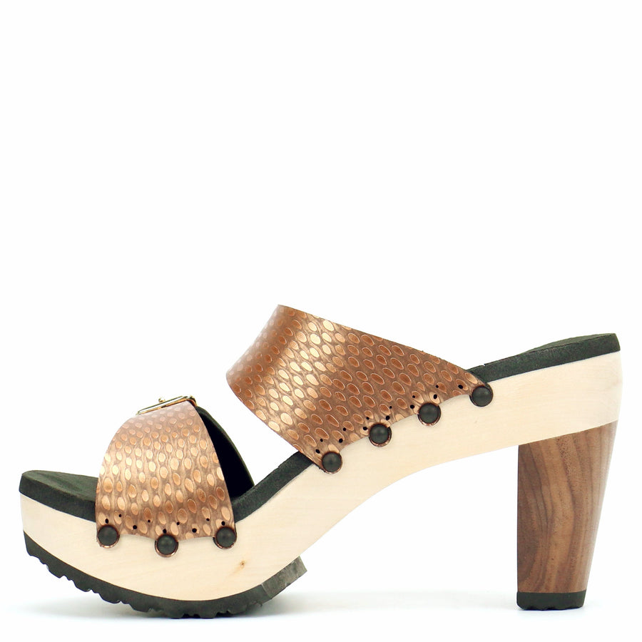 High Heel Buckle Toe Mule in Copper - Mohop