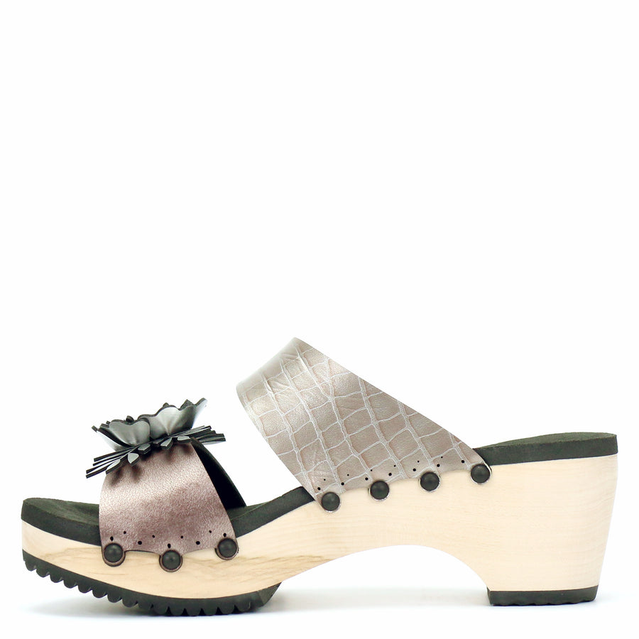 Mid Clog Flower Toe Mule in Rose and Croc - Mohop
