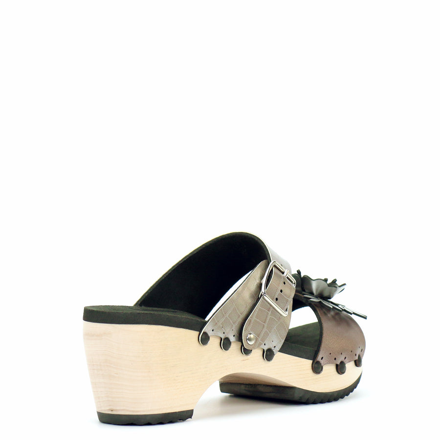 Mid Clog Flower Toe Mule in Rose and Croc - Mohop