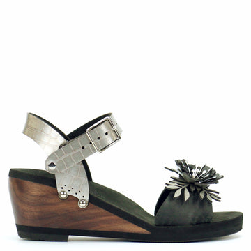 Mid Wedge Flower Toe Ankle in Midnight and Croc - Mohop
