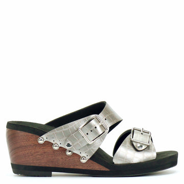 Mid Wedge Buckle Toe Mule in Croc - Mohop