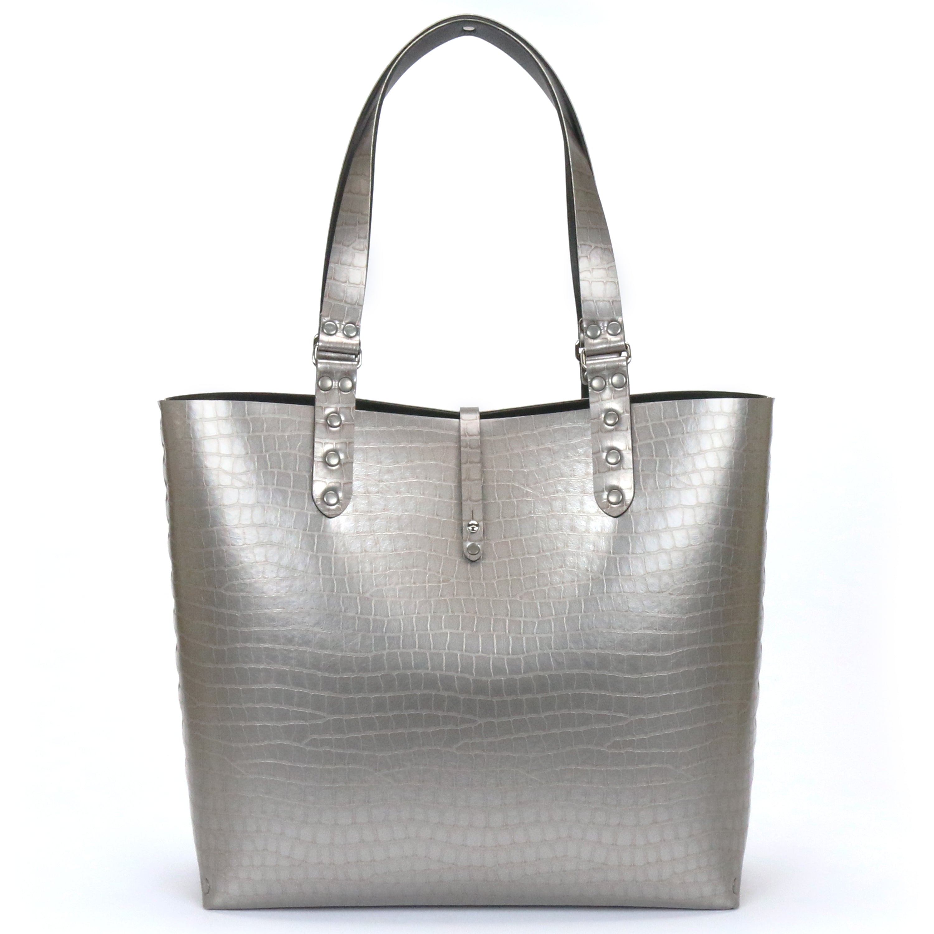 Crocodile Tote - Silver Crocodile Tote Bag - Vegan - Made in USA