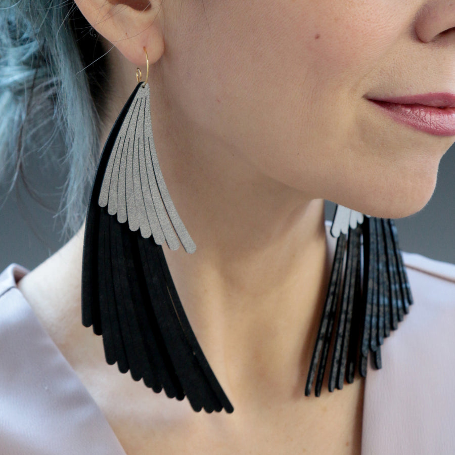 Wing Fringe Earrings, Vegan Leather, Glam Iridescent Jewelry – Mohop