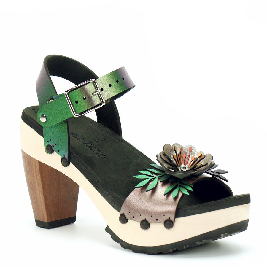 High Heel Flower Toe Ankle in Rose and Emerald - Mohop