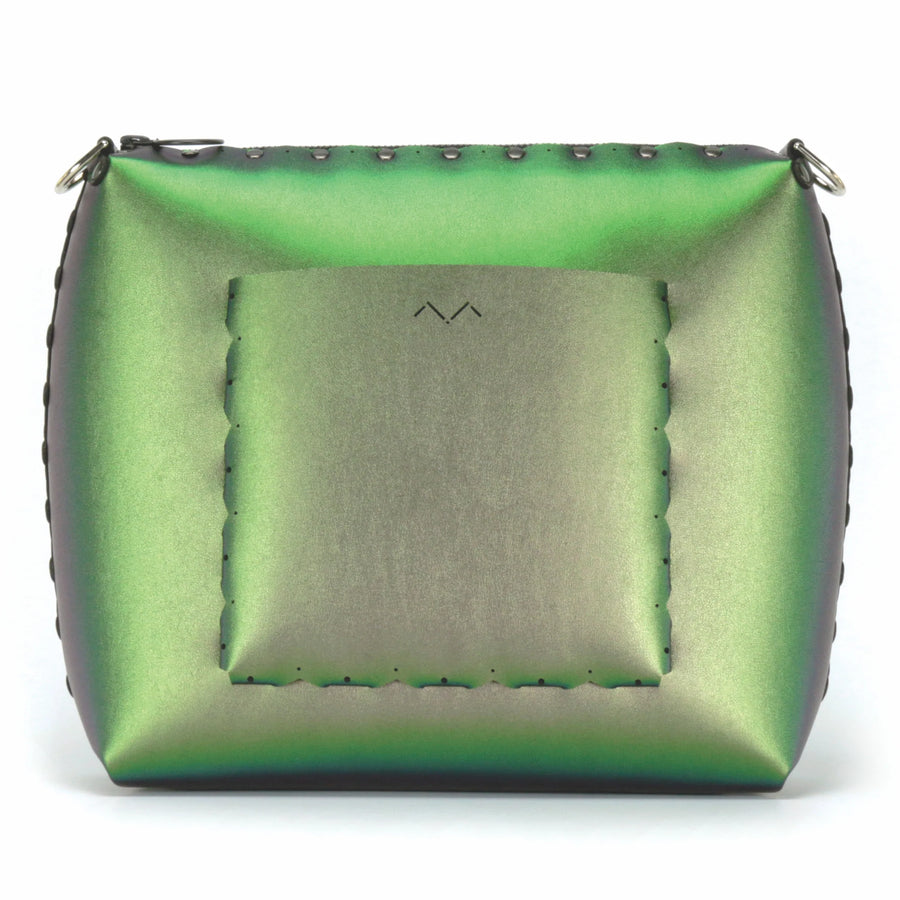 Rear view of large emerald crossbody bag 