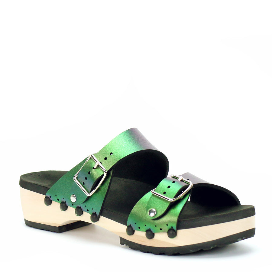 Low Clog Buckle Toe Mule in Emerald - Mohop