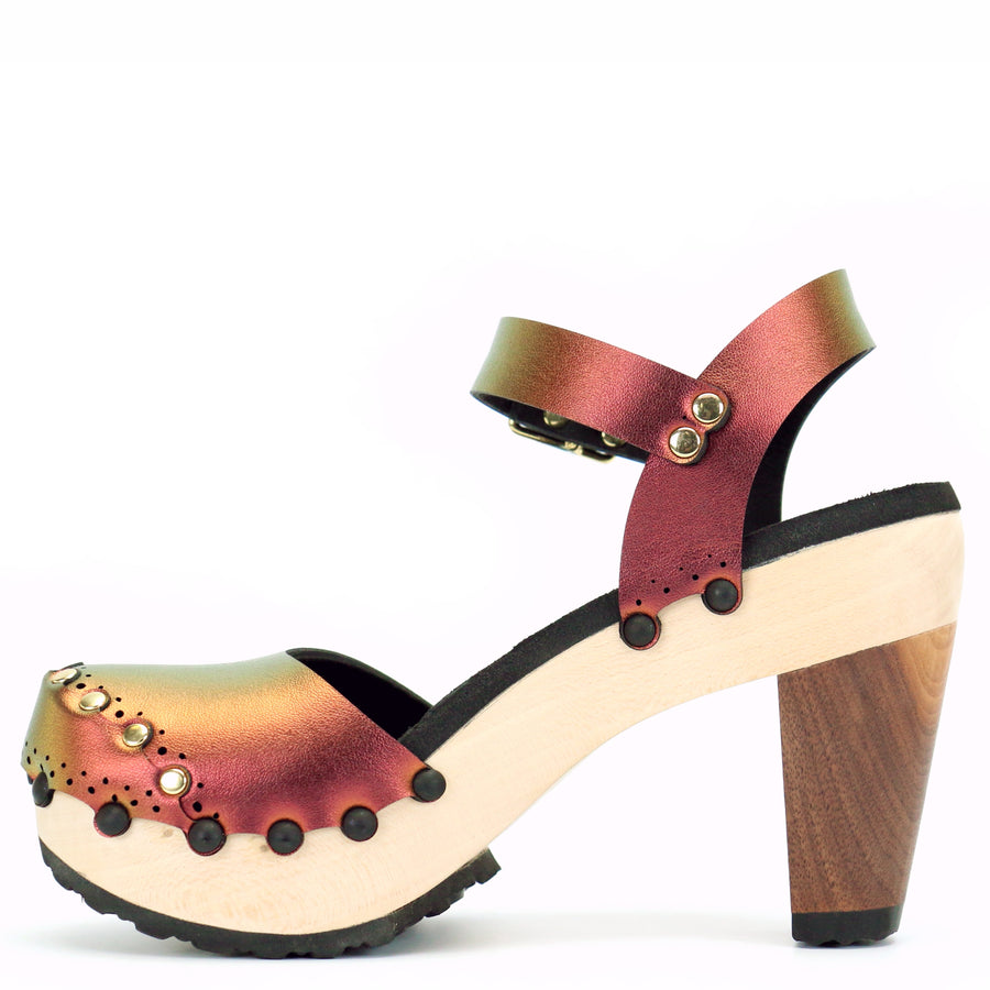 High Heel Closed Toe Ankle Clogs in Ruby Vegan Clogs Made in