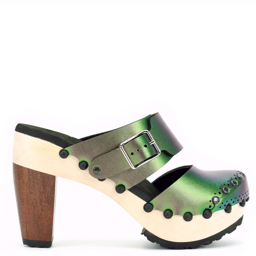 High Heel Closed Toe Mule in Emerald - Mohop