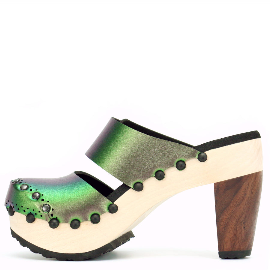 High Heel Closed Toe Mule in Emerald - Mohop