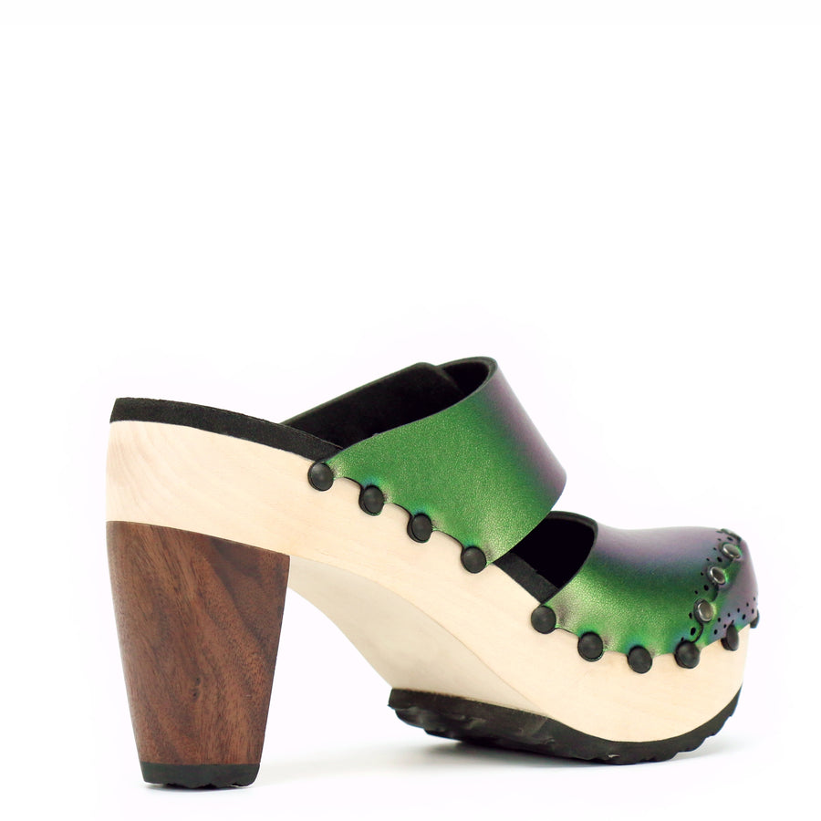 High Heel Closed Toe Mule in Emerald - Mohop