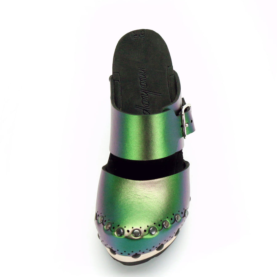 High Heel Closed Toe Mule in Emerald - Mohop