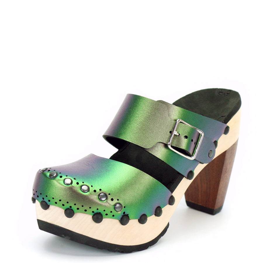 High Heel Closed Toe Mule in Emerald - Mohop