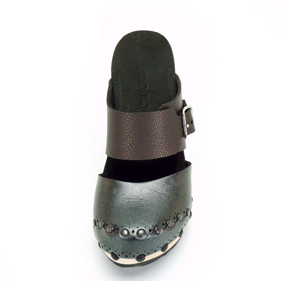 High Heel Closed Toe Mule in Slate and Espresso - Mohop