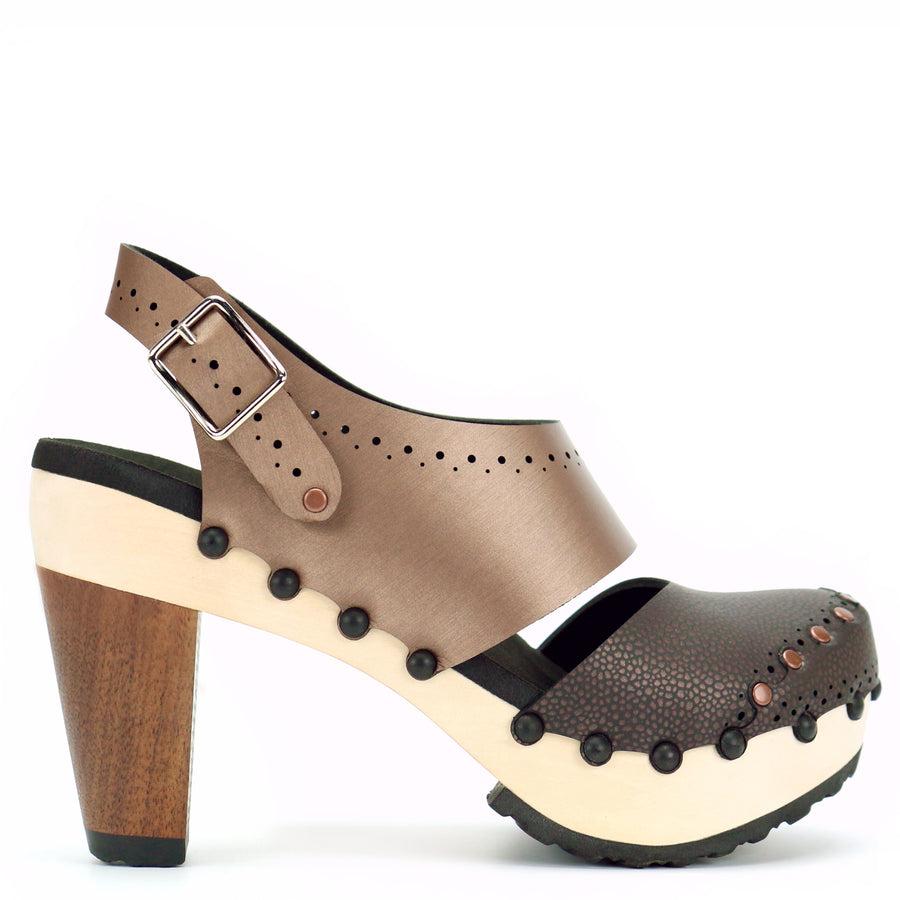 High Heel Closed Toe Slingback in Espresso and Mocha - Mohop