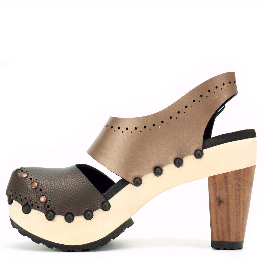 High Heel Closed Toe Slingback in Espresso and Mocha - Mohop