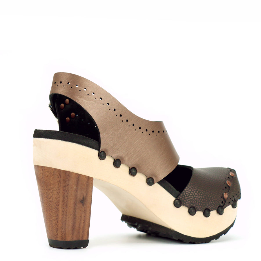 High Heel Closed Toe Slingback in Espresso and Mocha - Mohop