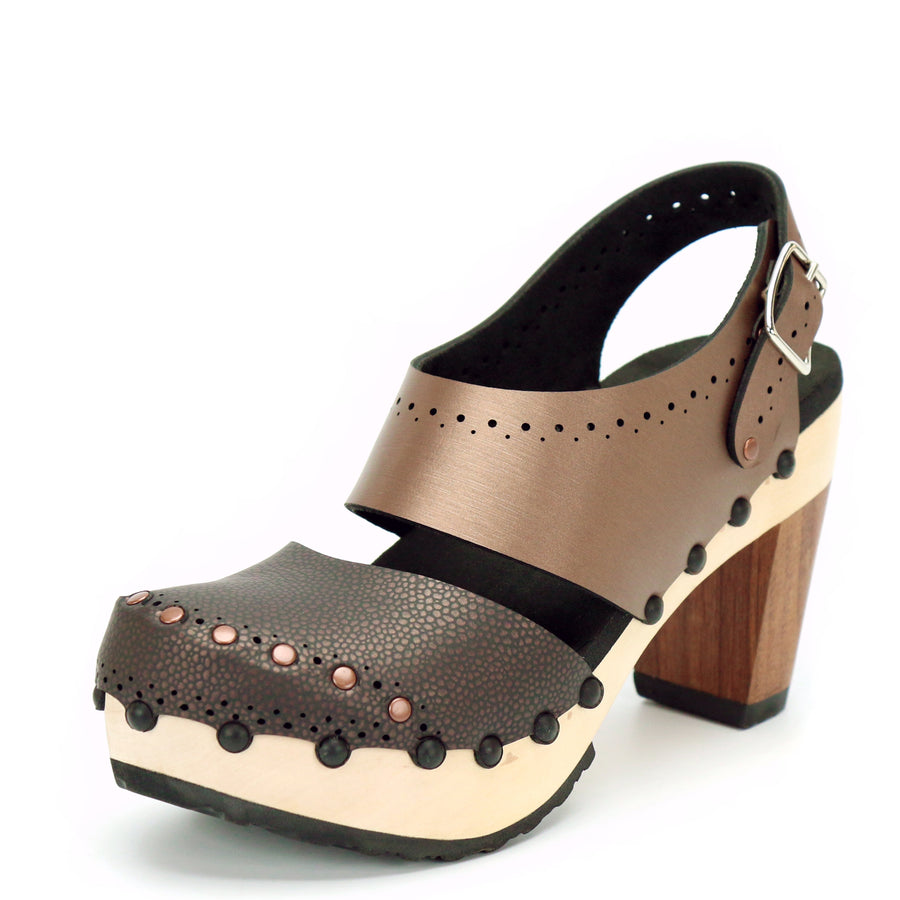 High Heel Closed Toe Slingback in Espresso and Mocha - Mohop