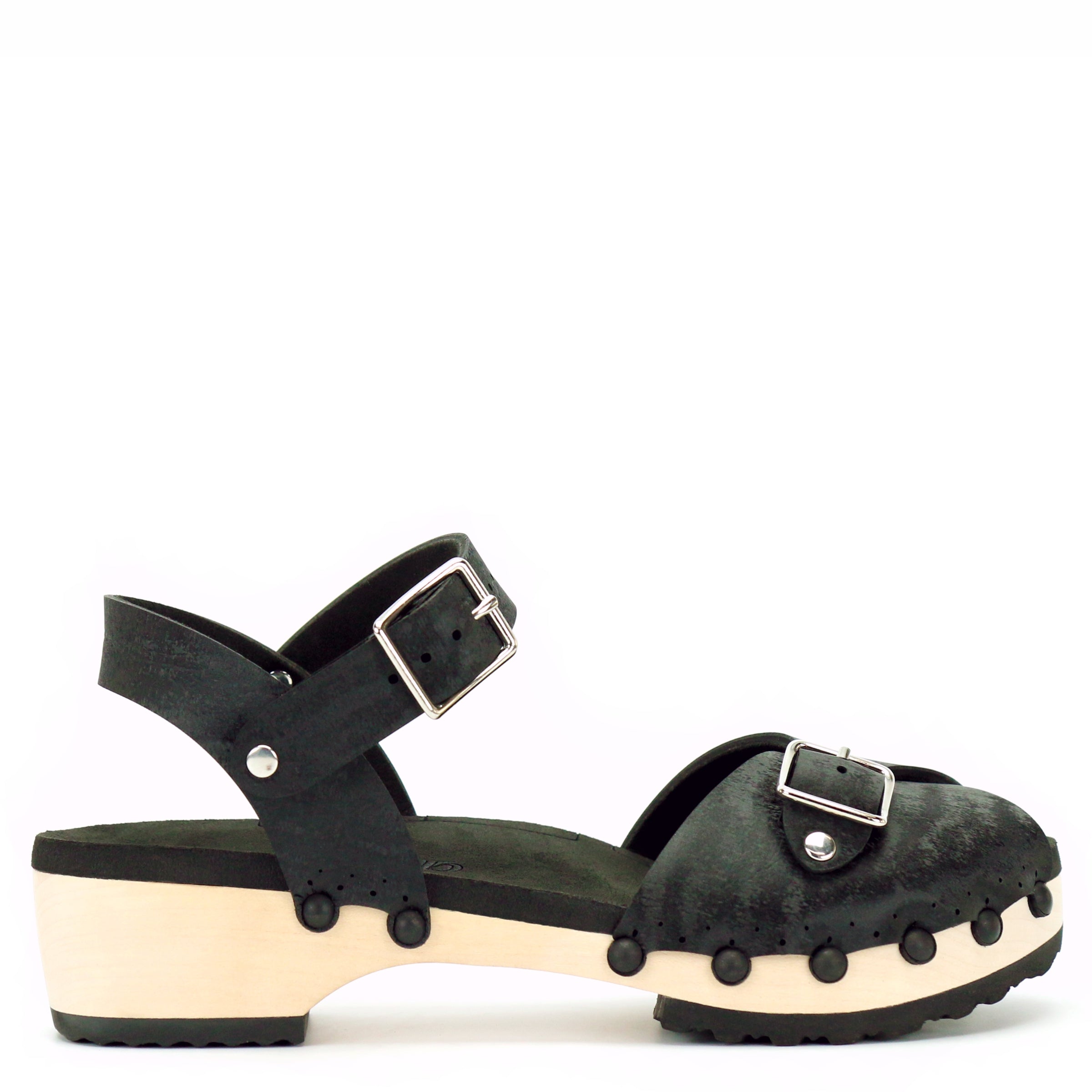 Low Clog Peep Toe Ankle in Midnight Vegan Clogs Made in USA Mohop