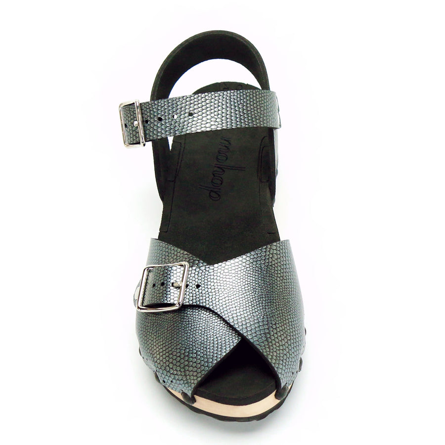 Low Clog Peep Toe Ankle in Pewter - Mohop