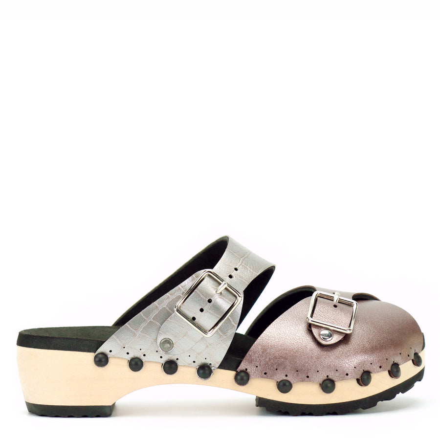 Low Clog Peep Toe Mule in Rose and Croc - Mohop