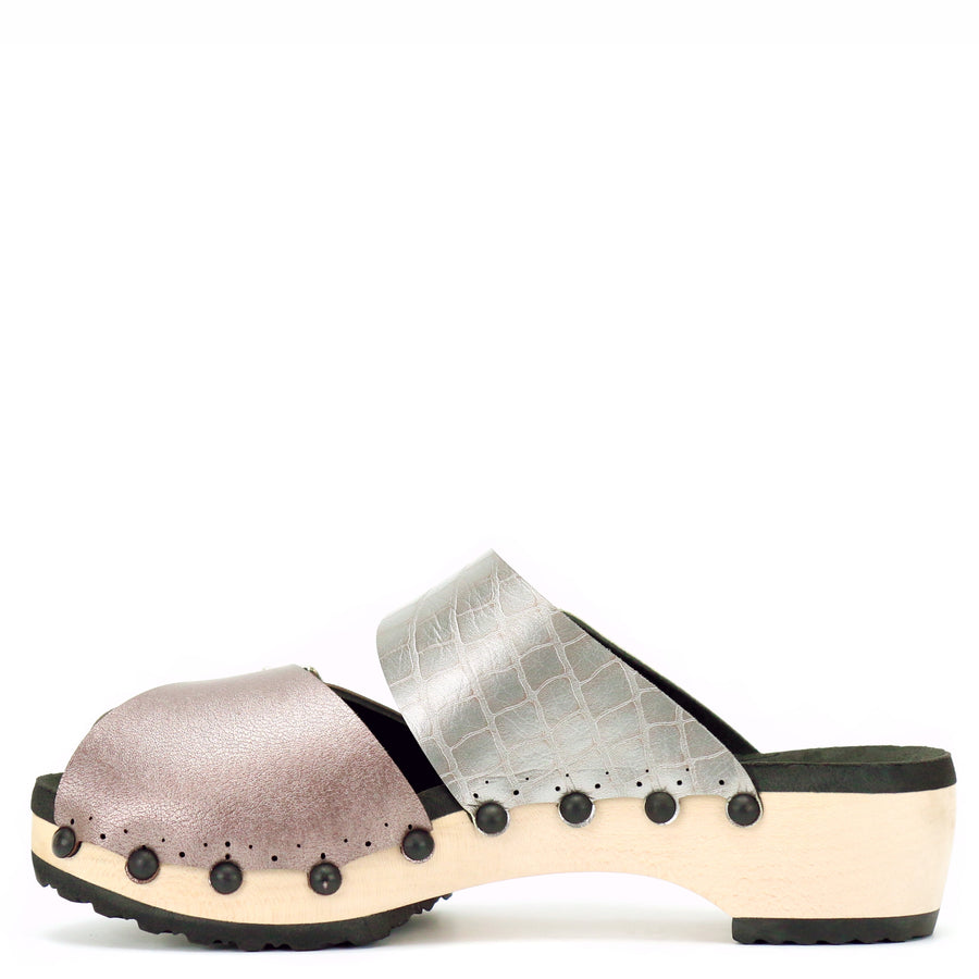 Low Clog Peep Toe Mule in Rose and Croc - Mohop