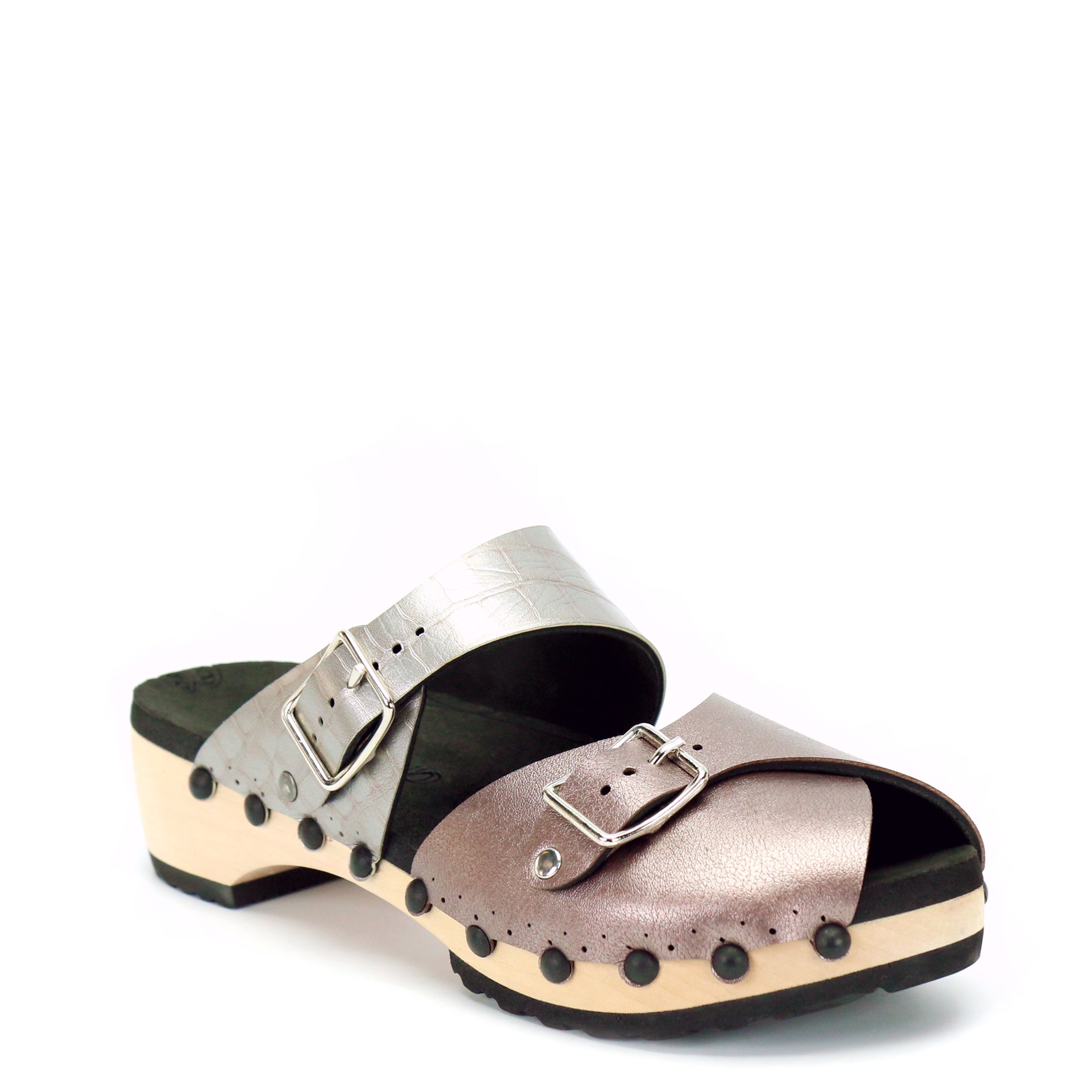 Low Clog Peep Toe Mules in Rose and Croc - Vegan Clogs - Made in