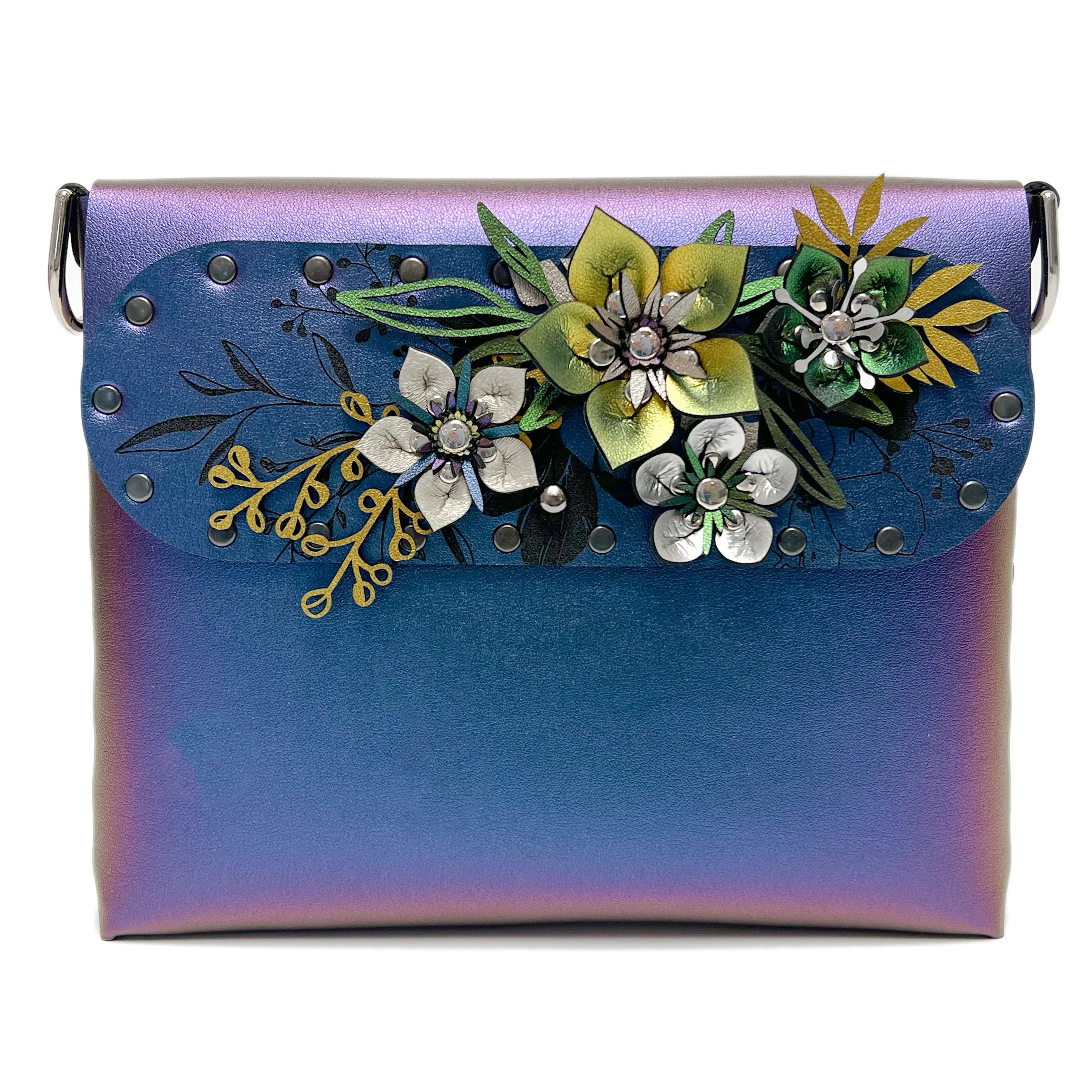 Square Flower Bag Floral Vegan Leather Crossbody Bag Made in USA Mohop