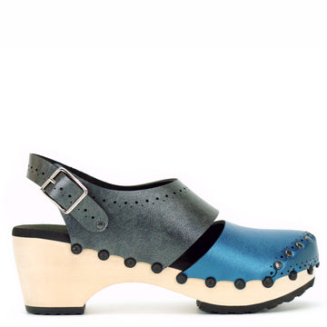 Mid Clog Closed Toe Slingback in Azure and Slate - Mohop