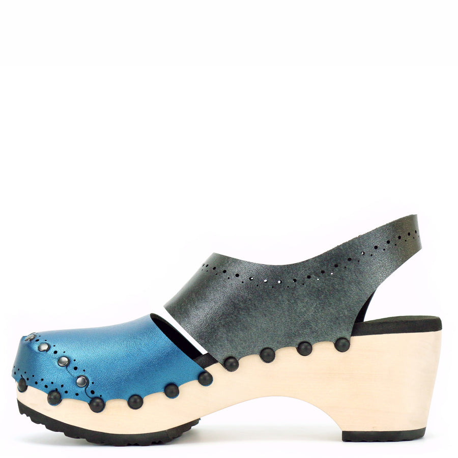 Mid Clog Closed Toe Slingback in Azure and Slate - Mohop