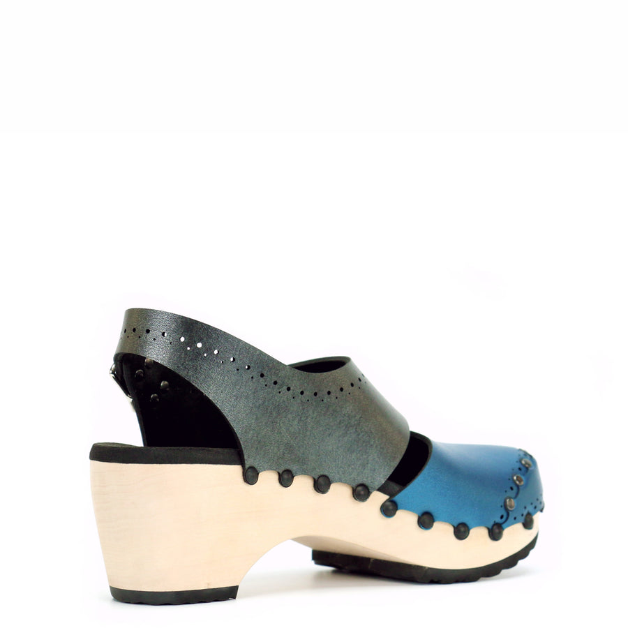 Mid Clog Closed Toe Slingback in Azure and Slate - Mohop