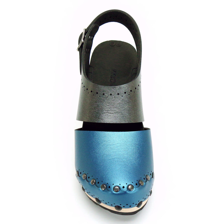 Mid Clog Closed Toe Slingback in Azure and Slate - Mohop
