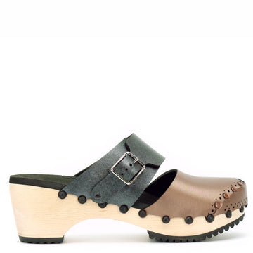 Mid Clog Closed Toe Mule in Mocha and Slate - Mohop