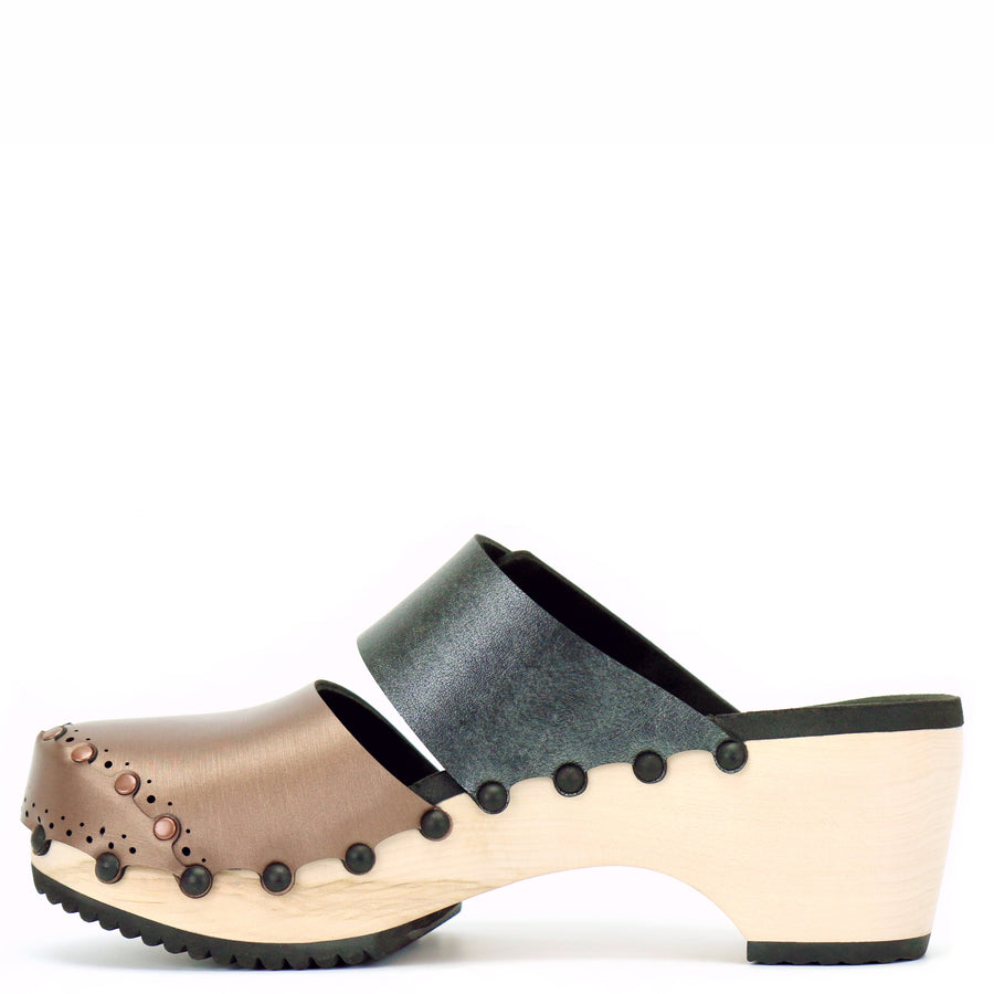 Mid Clog Closed Toe Mule in Mocha and Slate - Mohop