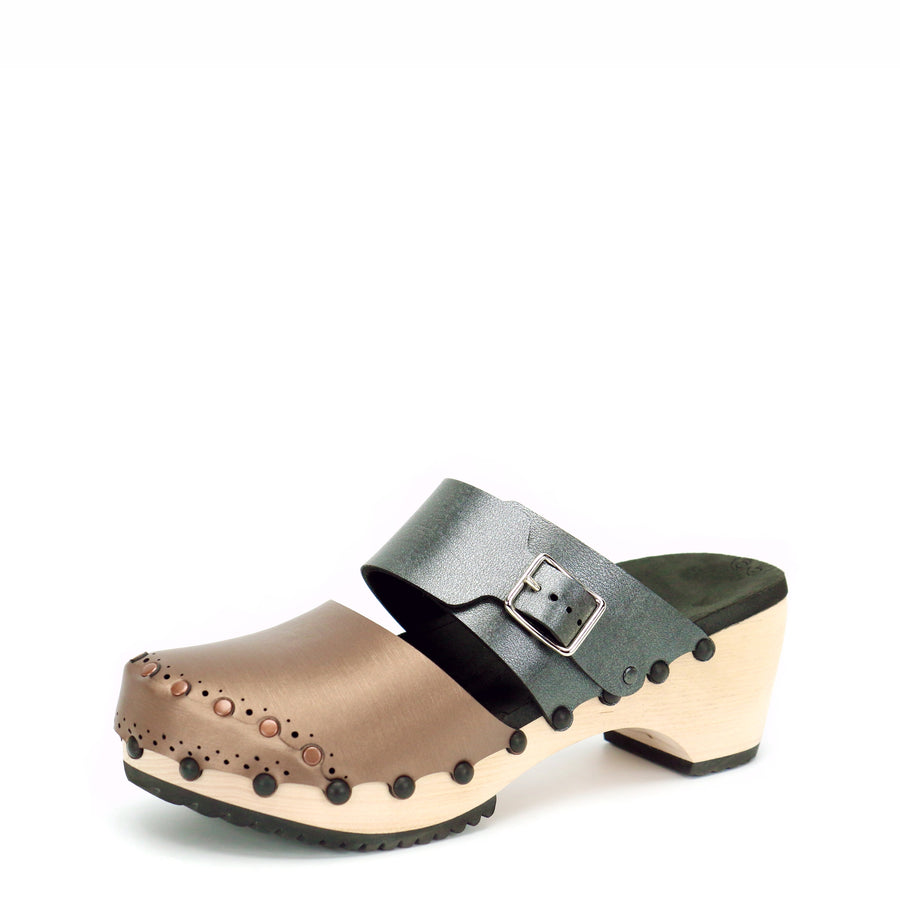 Mid Clog Closed Toe Mule in Mocha and Slate - Mohop